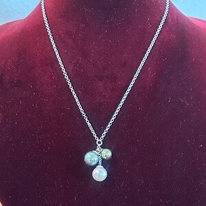 Sterling Silver Triple Pearl Drop Necklace - White Pearls .925